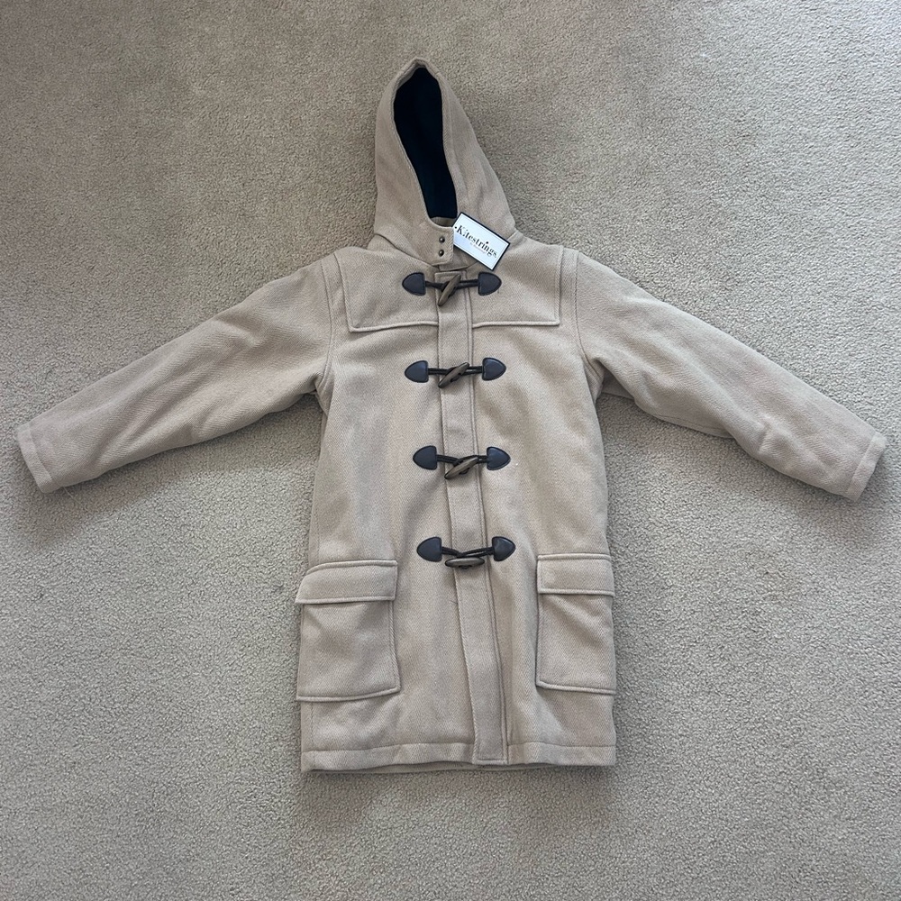 Kids Beige Hooded Duffle Coat